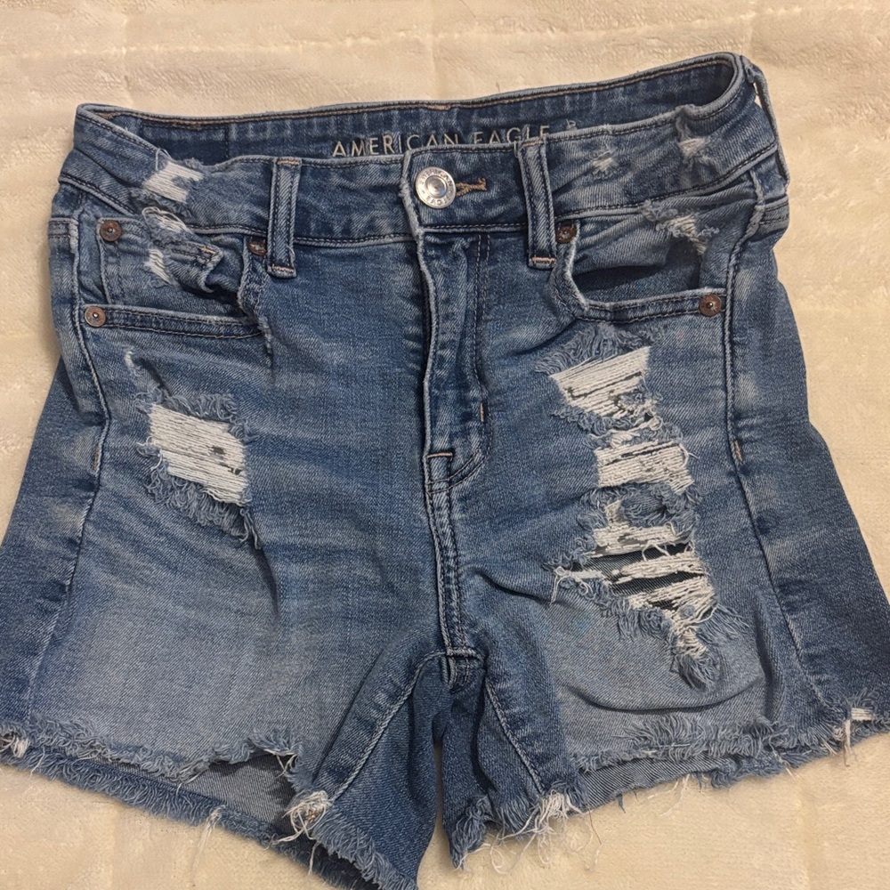 American Eagle Outfitters Women's Blue Distressed Denim Shorts